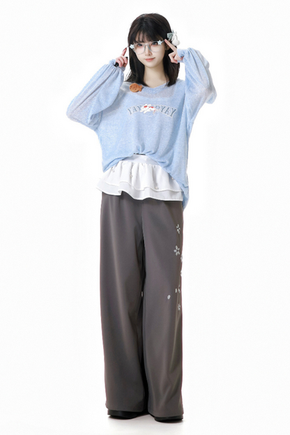 ワイドパンツ ゆったりとした軽いトップス +