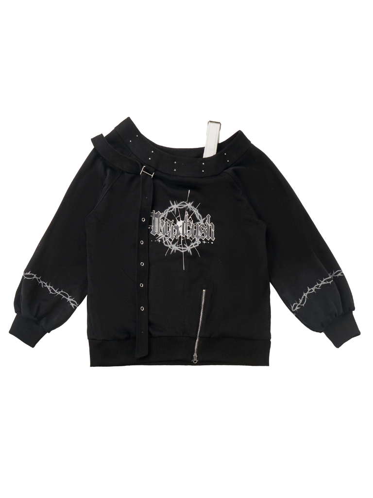 Trainingsanzug mit Ösen-Trainer im Dark Soon-Printdesign + Elegula-Rock aus Spitze