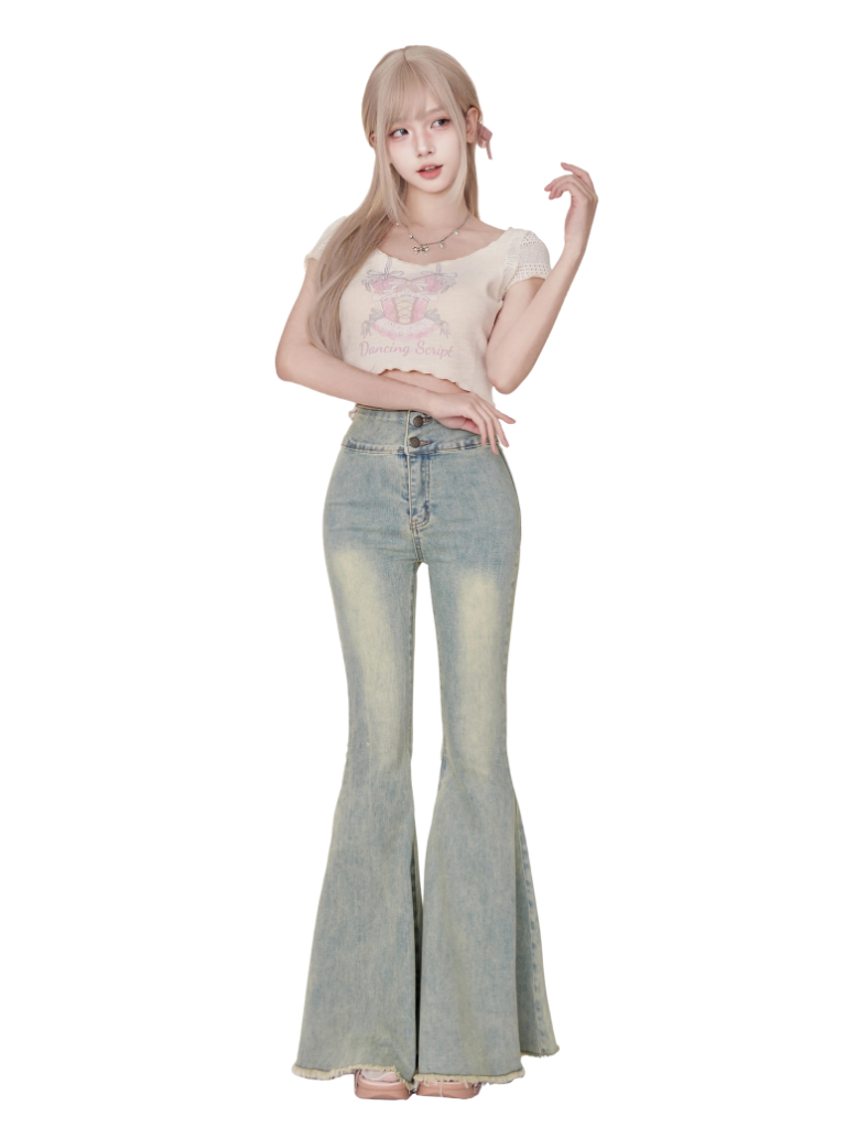 Denim Print Pants Curve Top + Samba