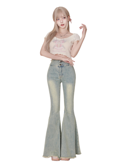 Denim Print Pants Curve Top + Samba