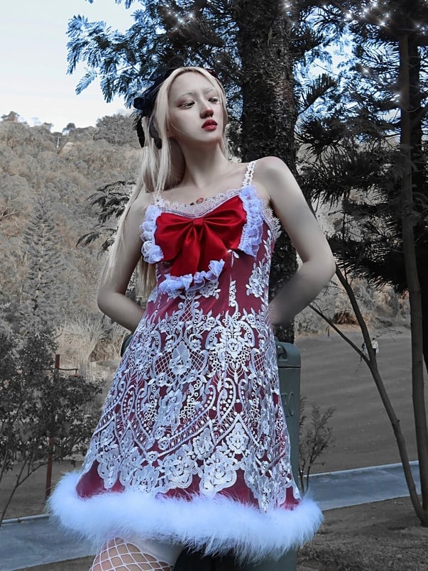Elegantes Gothic-Camisole-Kleid in Rot für Weihnachten