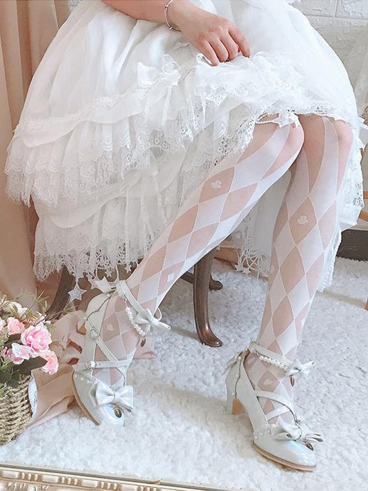 ブラック/ホワイト サーカス ダイヤモンド柄 タイツ