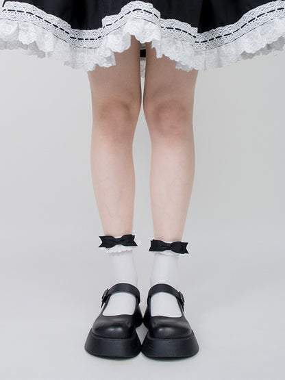 Pink/Black Bowknot  Sweet Lolita Socks