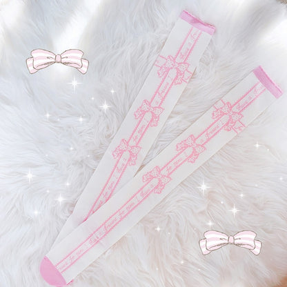 Red/Black/Blue/Pink Bowknot Print Sweet Lolita Overknee Stockings