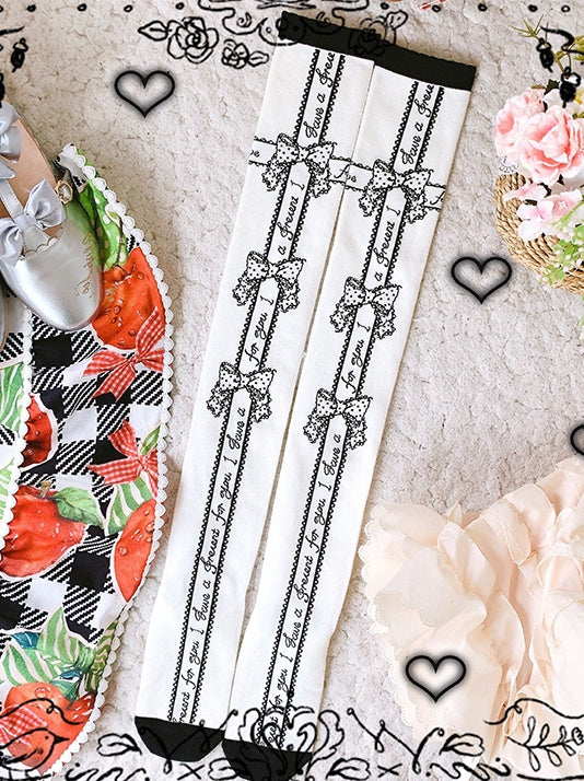 Red/Black/Blue/Pink Bowknot Print Sweet Lolita Overknee Stockings