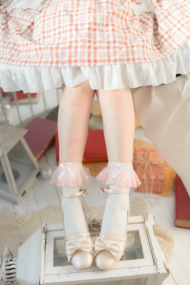 Mermaid Pink Cuffs Lolita Underknee Stockings / Socks