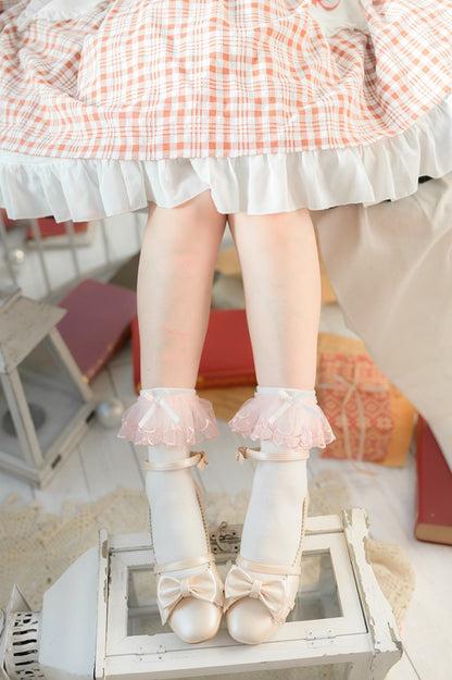 Mermaid Pink Cuffs Lolita Underknee Stockings / Socks