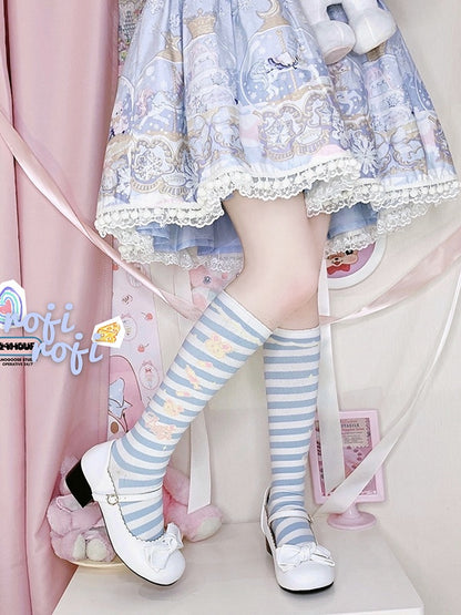 Bunny Print Sweet Lolita Underknee Striped Stockings