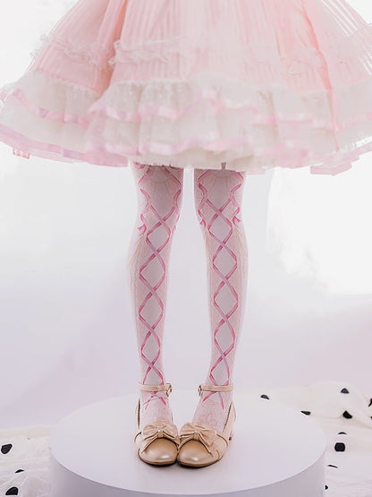 Pink/Blue Ribbon Print Sweet Lolita Tights