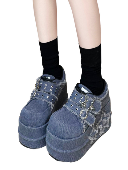 Denim Subculture Hot Girl Shoes Platform Star