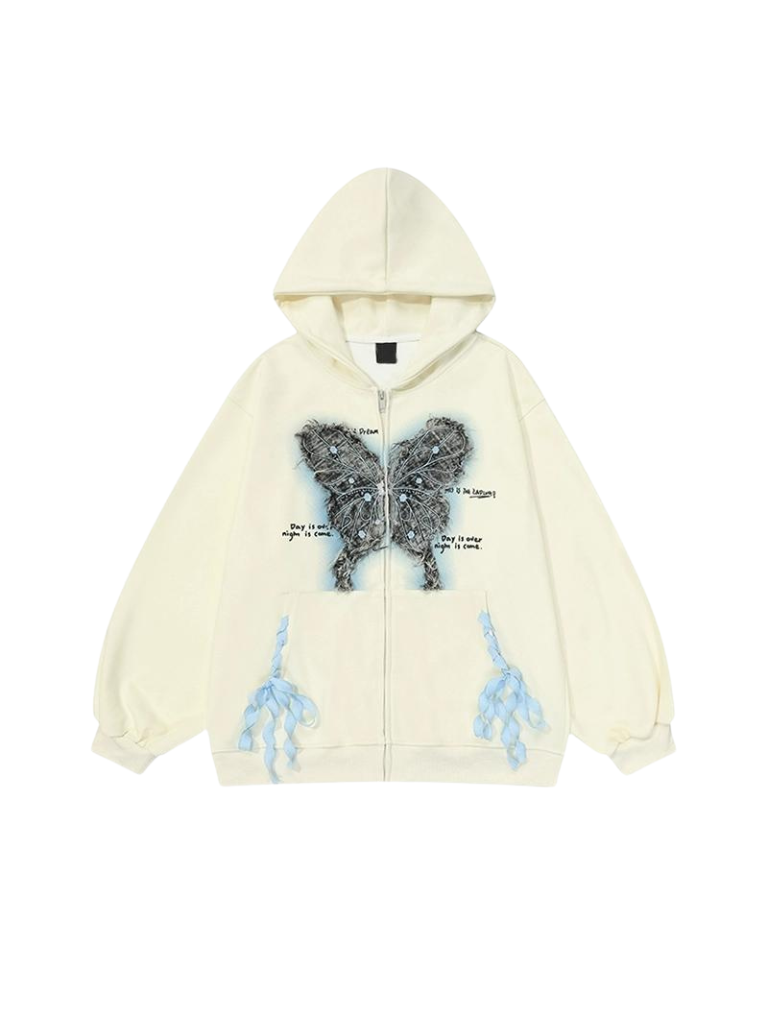 Jacke mit Kapuze, locker, Schmetterling, Sweatshirt, Band