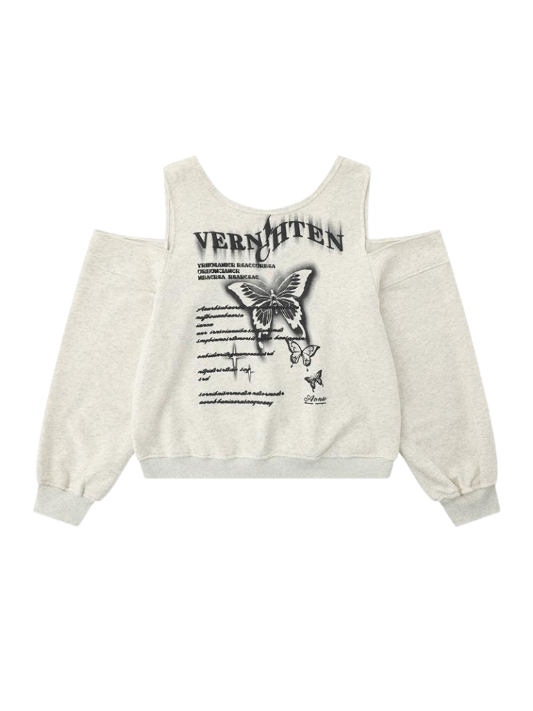 プリントバタフライオフショルダーレトロトレーナー