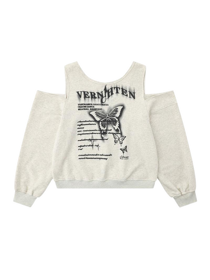 プリントバタフライオフショルダーレトロトレーナー