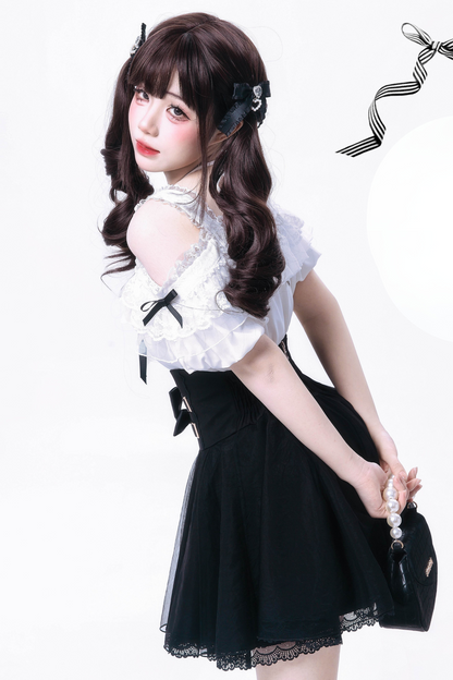 Band + Bluse Rock Produkt Süße Große Mine Bogen Reservierung Taille Hohe