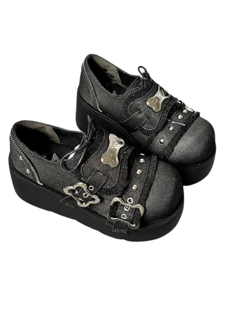 Toe Denim Shoes Puppy Platform Angel Punk Style Round