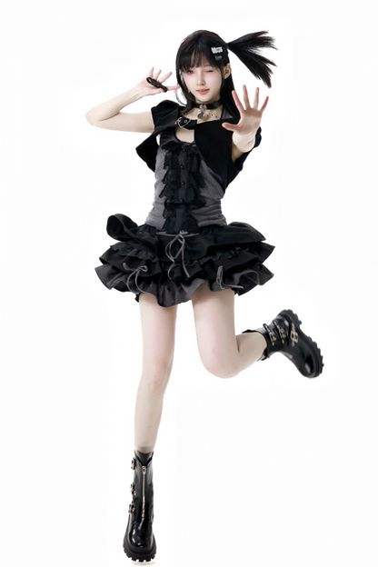 short neck cardigan lace top halter skirt + Vintage