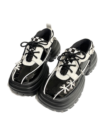 Checkerboard Punk Platform Shoes