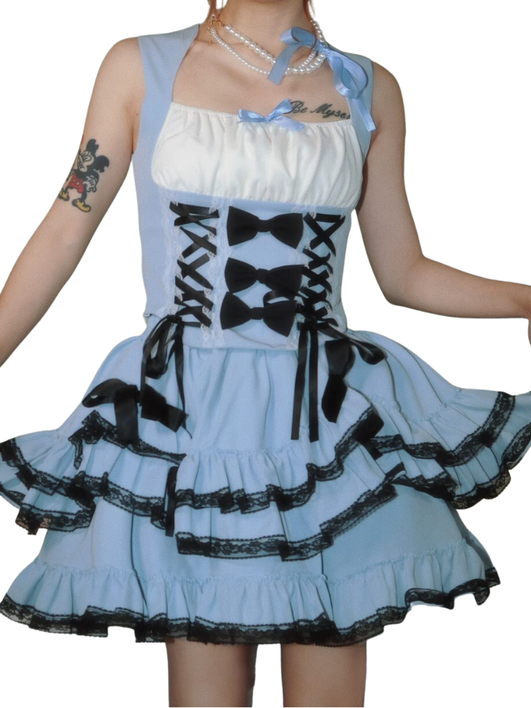 Skirt Subculture Lace Up Cake Top Strap Princess Set + Vest