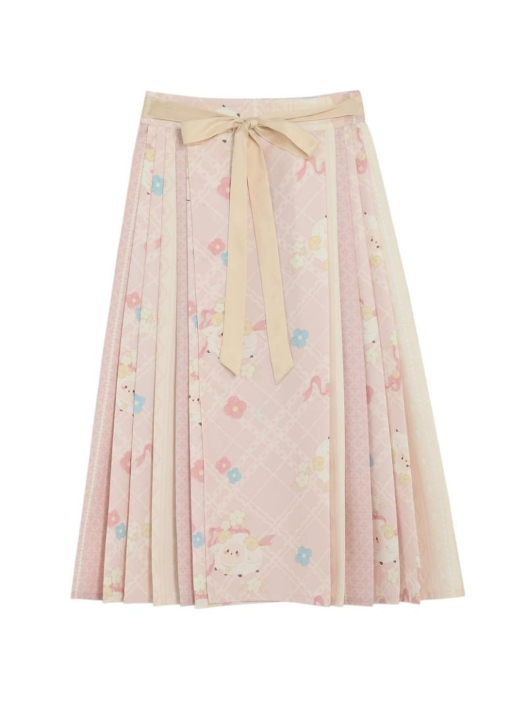 Rock Schaf Weste Plissee Retro China + Pelz