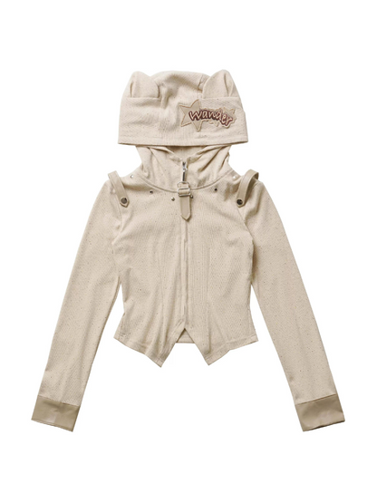 デザインスプリットワンダーベアニットトップショールメイラード