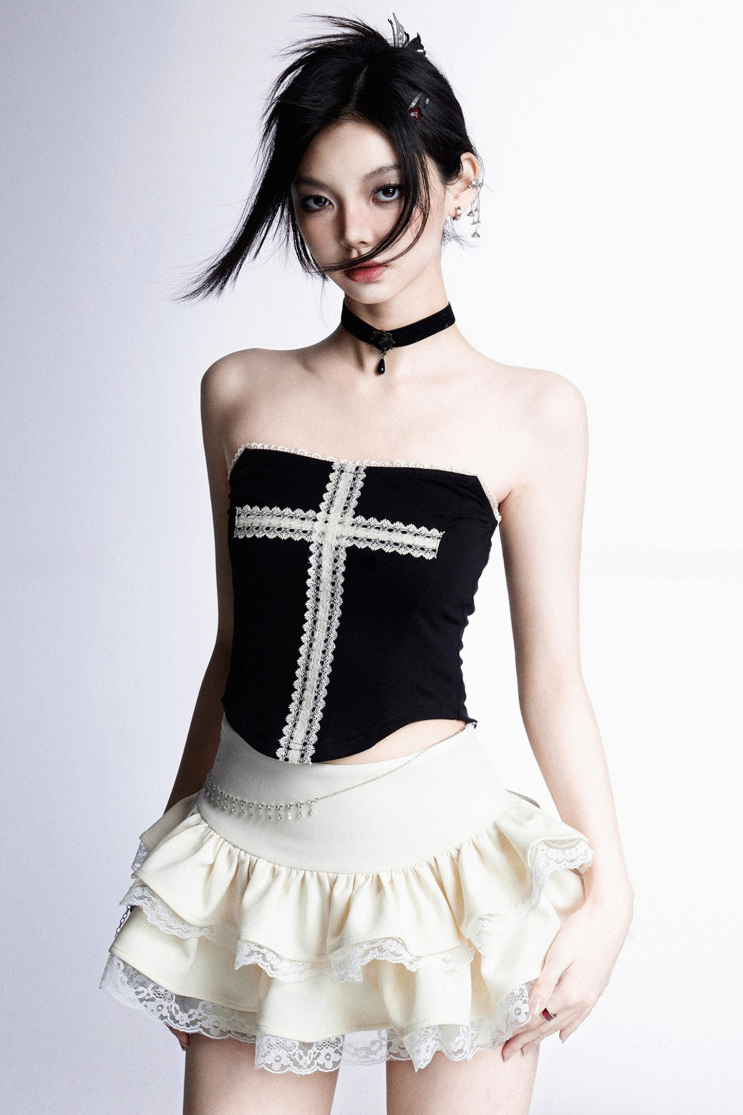 ハイスカート フーディー クロススパイストップ スウィート+ウエスト ミニチューブ クール