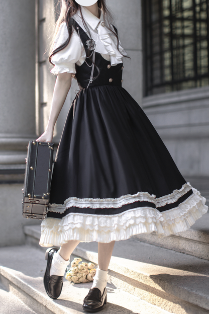 ベスト 英国アイテム ライトリザーブ レトロ カレッジスカート シャツ リボン + ロースタイル ブローチ ネクタイ