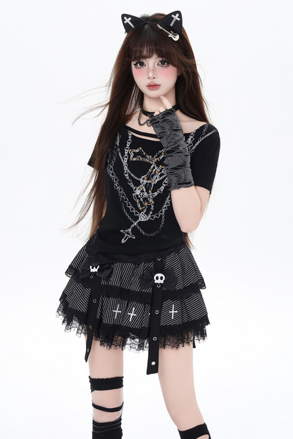 トップス ダーク クロップ シック ホロウ