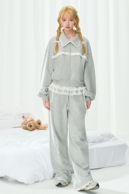 Sweatshirt Lässig Girly Lace Setup