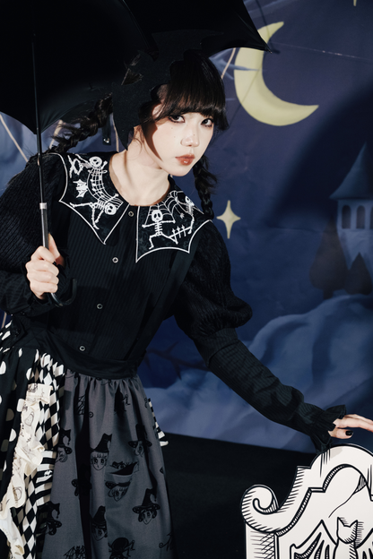 クロップドスリーブ スパイダーカラー パフトップ