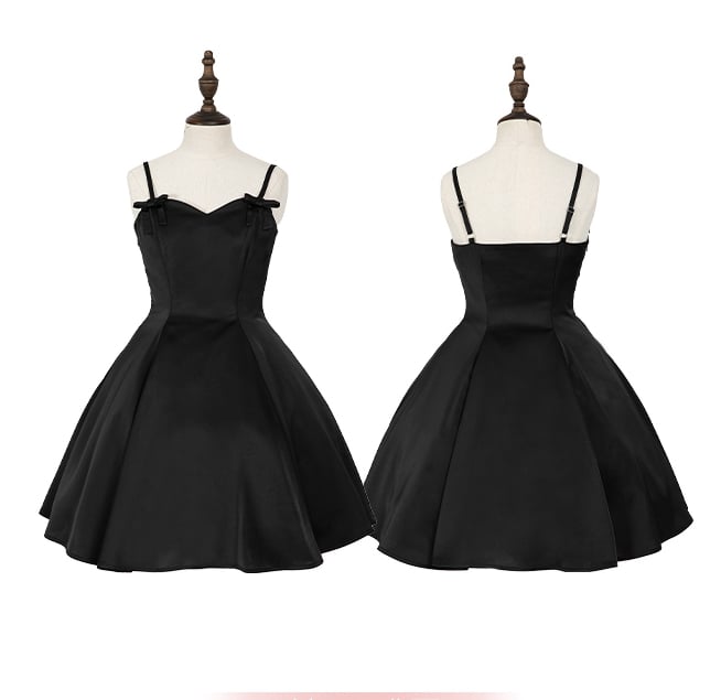 Black Waist Spaghetti Slim Straps Dress Fit Elegant