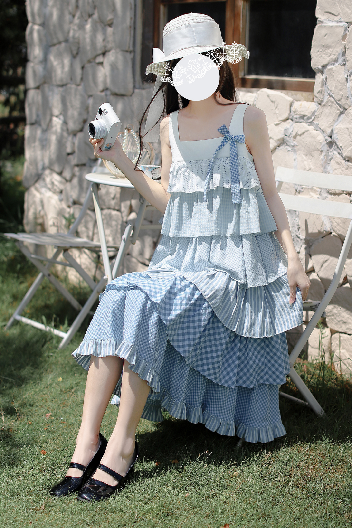 Bandkleid Brosche Himmel gestuft süß + ärmellos