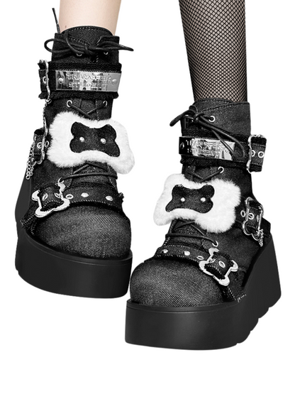 Bone Short Denim Toe Round Small Boots Platform