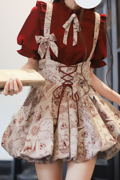 ジャンパースカート＋シャツスリーブアイテム）バルーンワインパフレッド（予約販売）