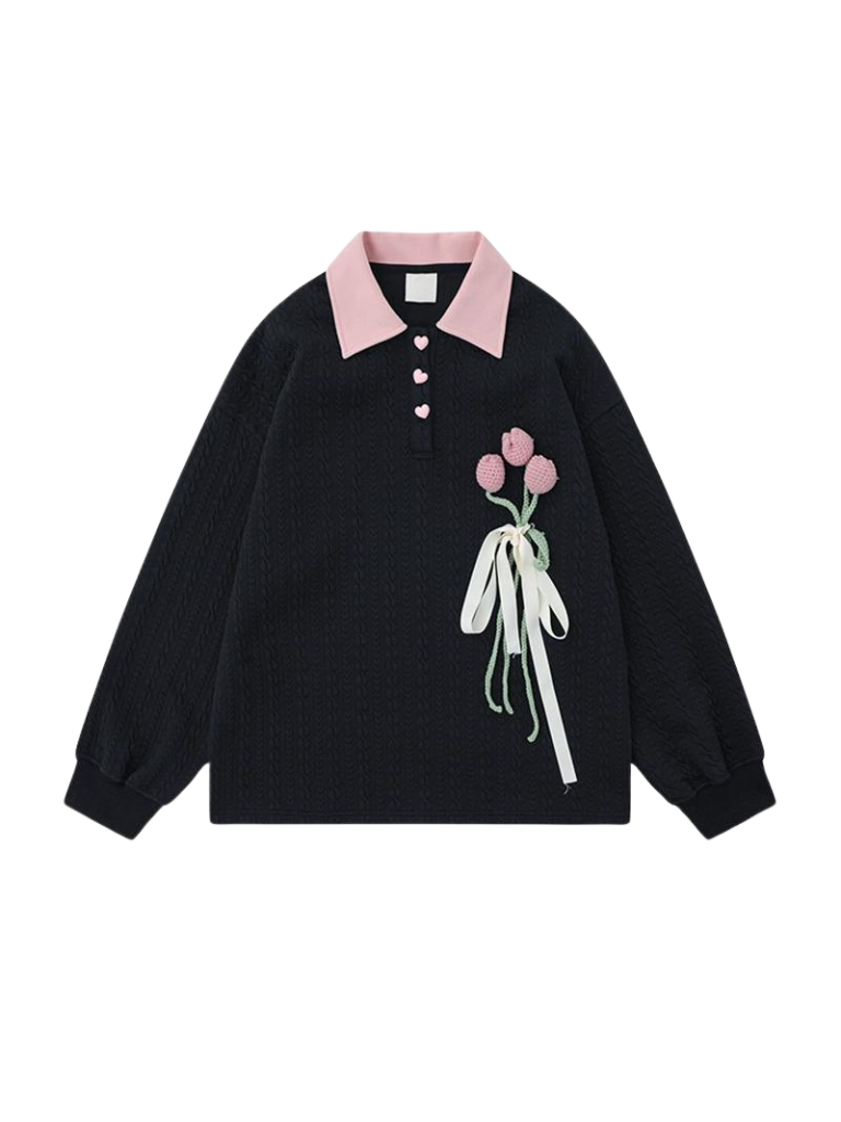 Sweatshirt mit Tulpenkragen und Polo-Strick