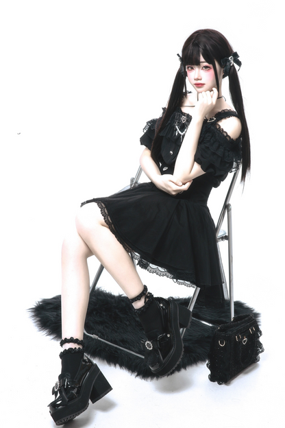 オフショルダーマインフレア+スカートリボン予約トップス