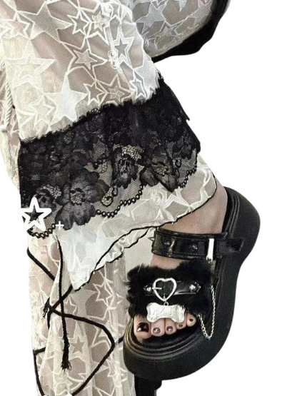 Rivet Sandal Chain Flat Platform Punk Fur