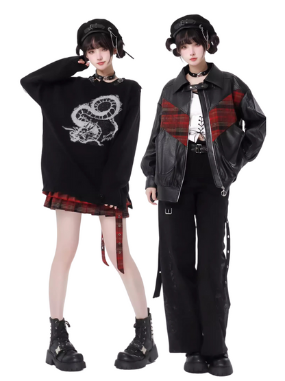 Dragon Check Plus Velvet Leather Jacket Suit