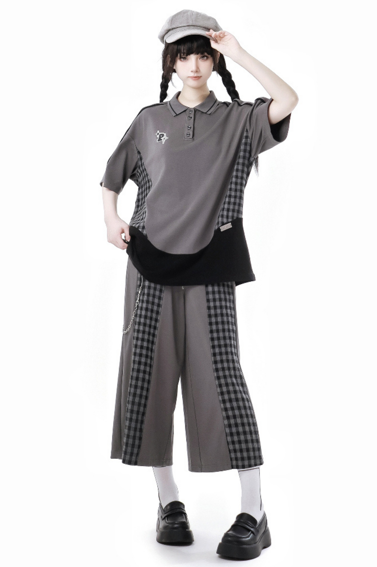 モードトップス チェックパンツ スカート カジュアル ワイド +