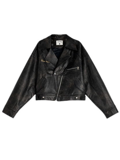 Retro Lackjacke Leder Ölmuster + Lederrock