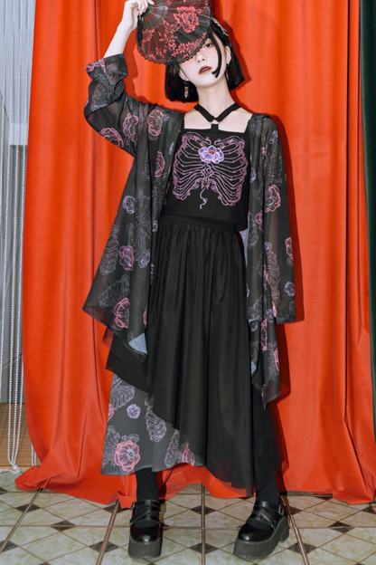 デザインアシンメトリーフローラルメッシュレイヤースカート