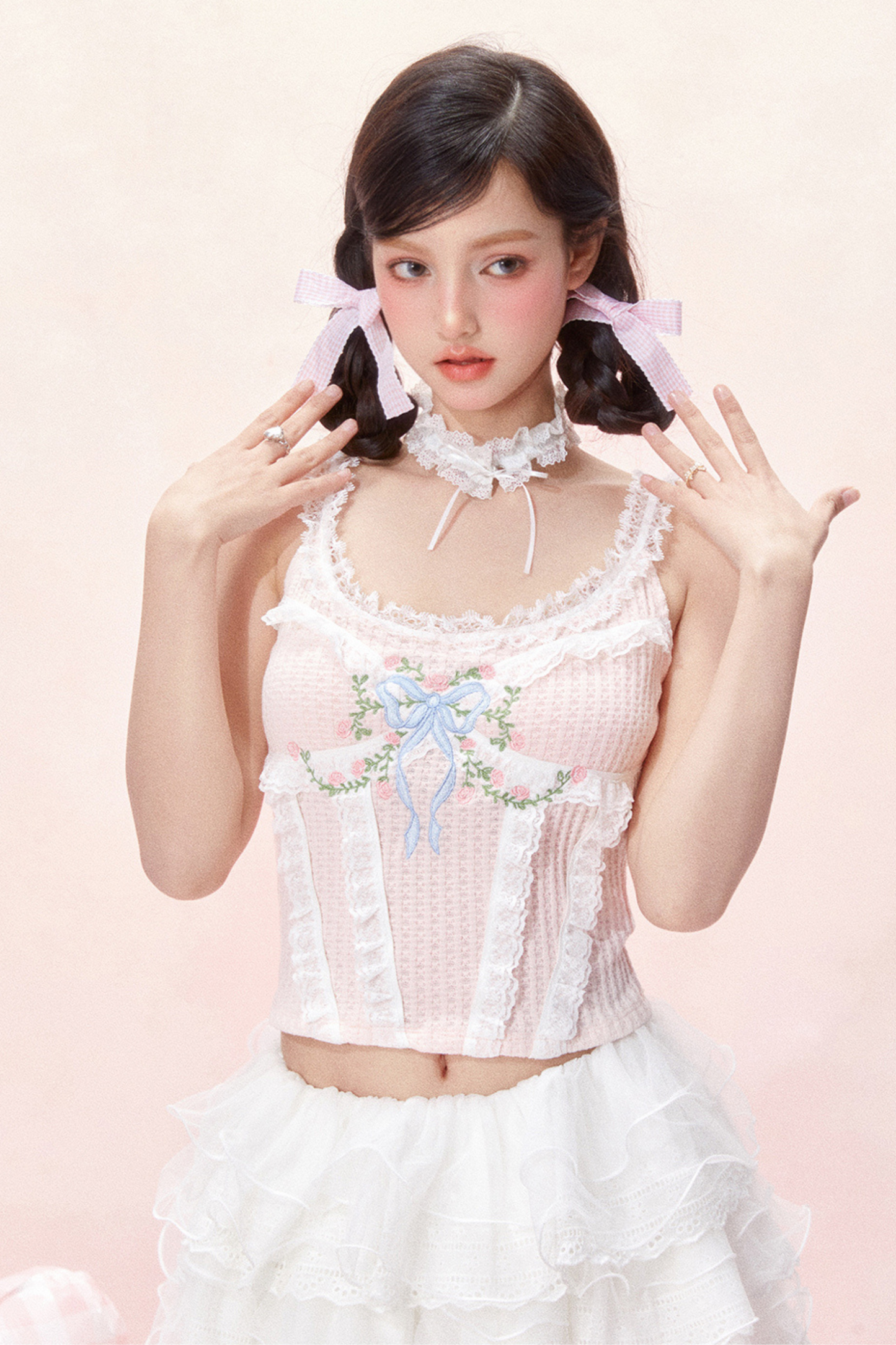 Design Korsett Schleife Süße Spitze Top