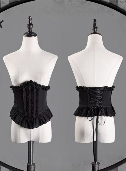 Hemd mit Zwickelärmeln + Reservierungen Rock gestreiftes Korsett Dunkel