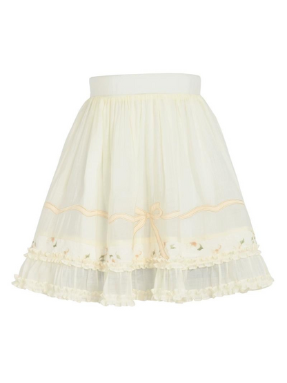 Rüschenhemd, angesetzter Rock mit chinesischem Kragen + transparenter Waldstoff