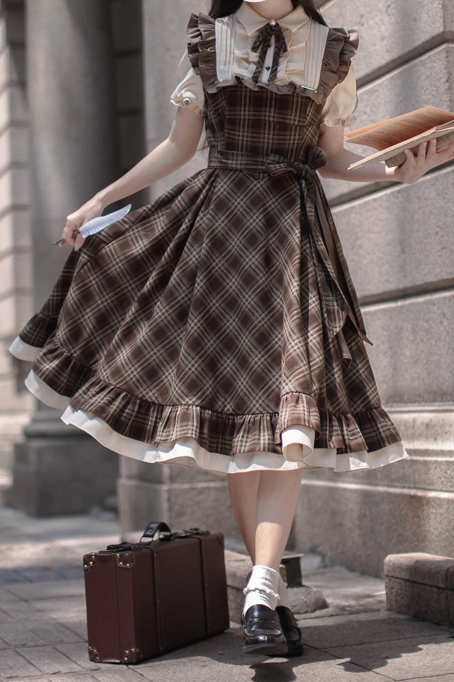 Ribbon + Retro Dress Check Tie Flared