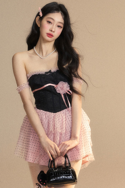 Top Spitze Rosa Tube Schwarzes Kleid