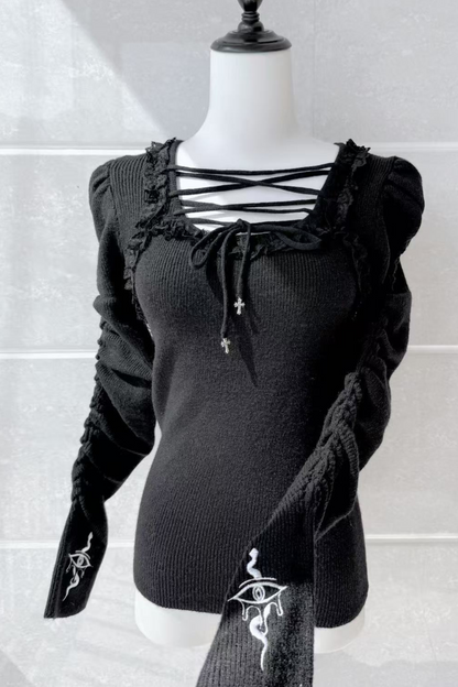 ダークなレースアップトップス Mineデザイン