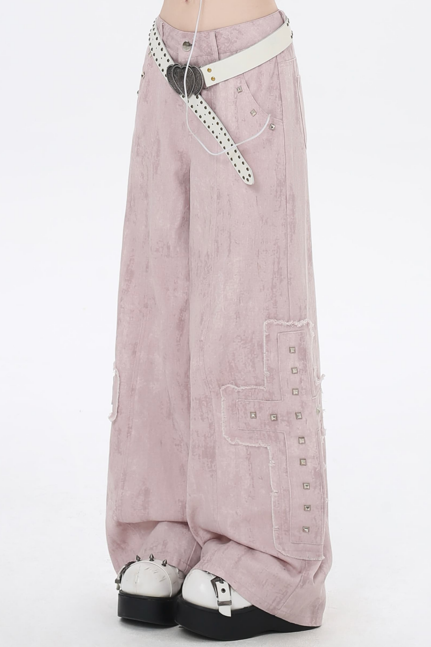 ピンク ハイワーク ストレートパンツ レッグ デニム ウエスト