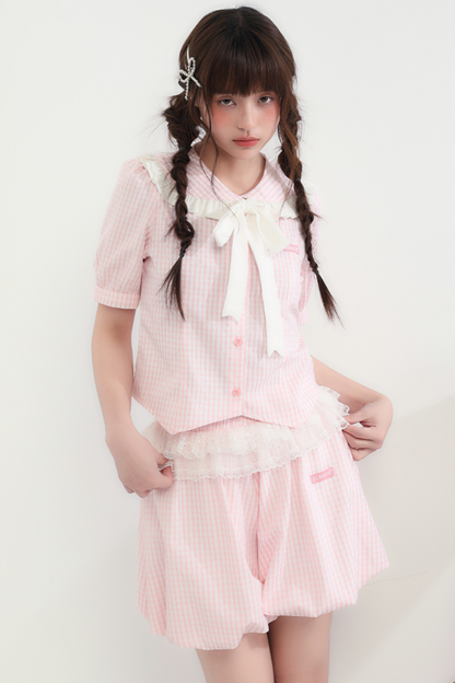 gestreifter Spitzenpuppenballon Peachy + Oberteilhose Bubbles