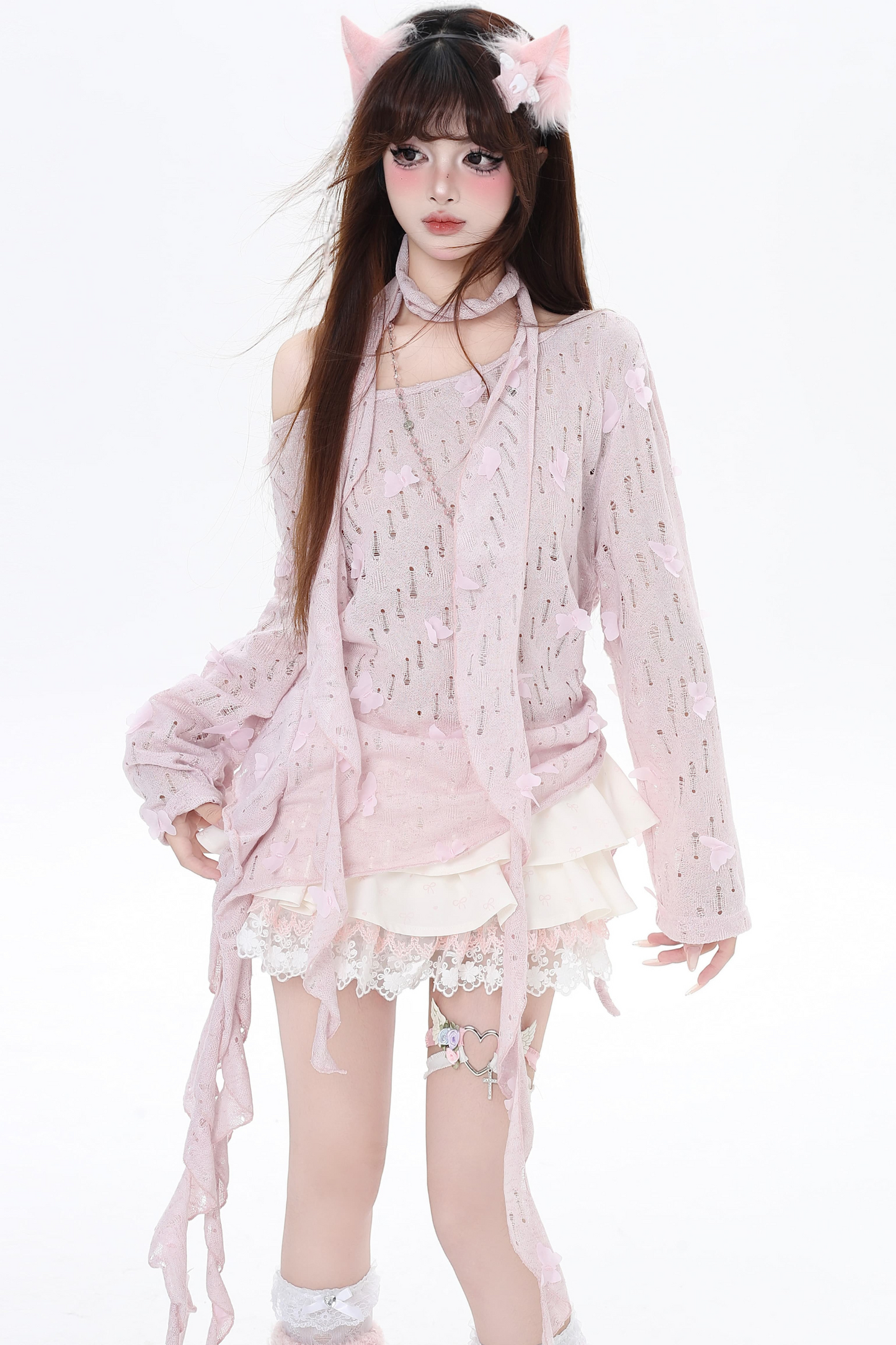 ロマンティックなガーリーメッシュトップ