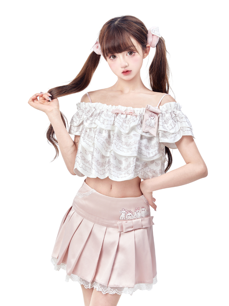 Lolita Cream Mal Cheese Spitzenfaltenrock